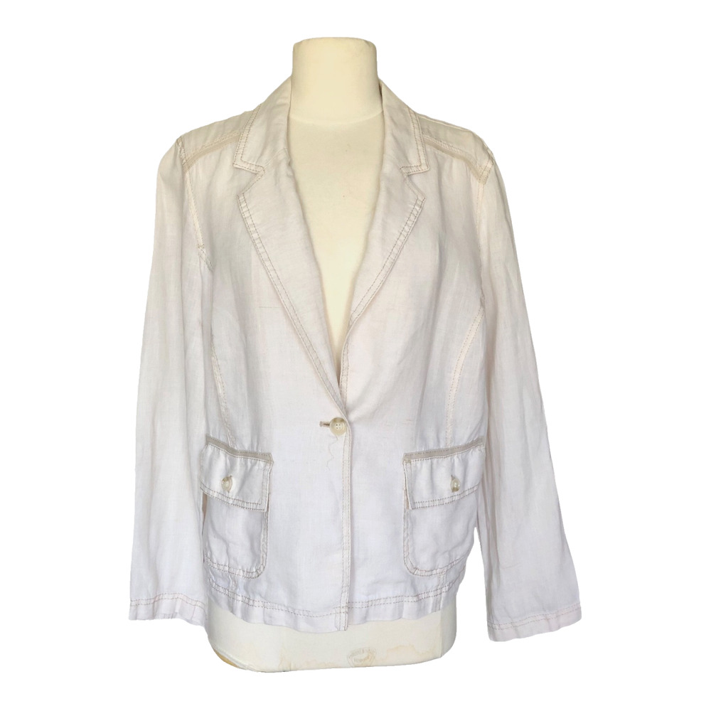 Caslon Off White Linen Blend Blazer Jacket One Button Lightweight Large Petite